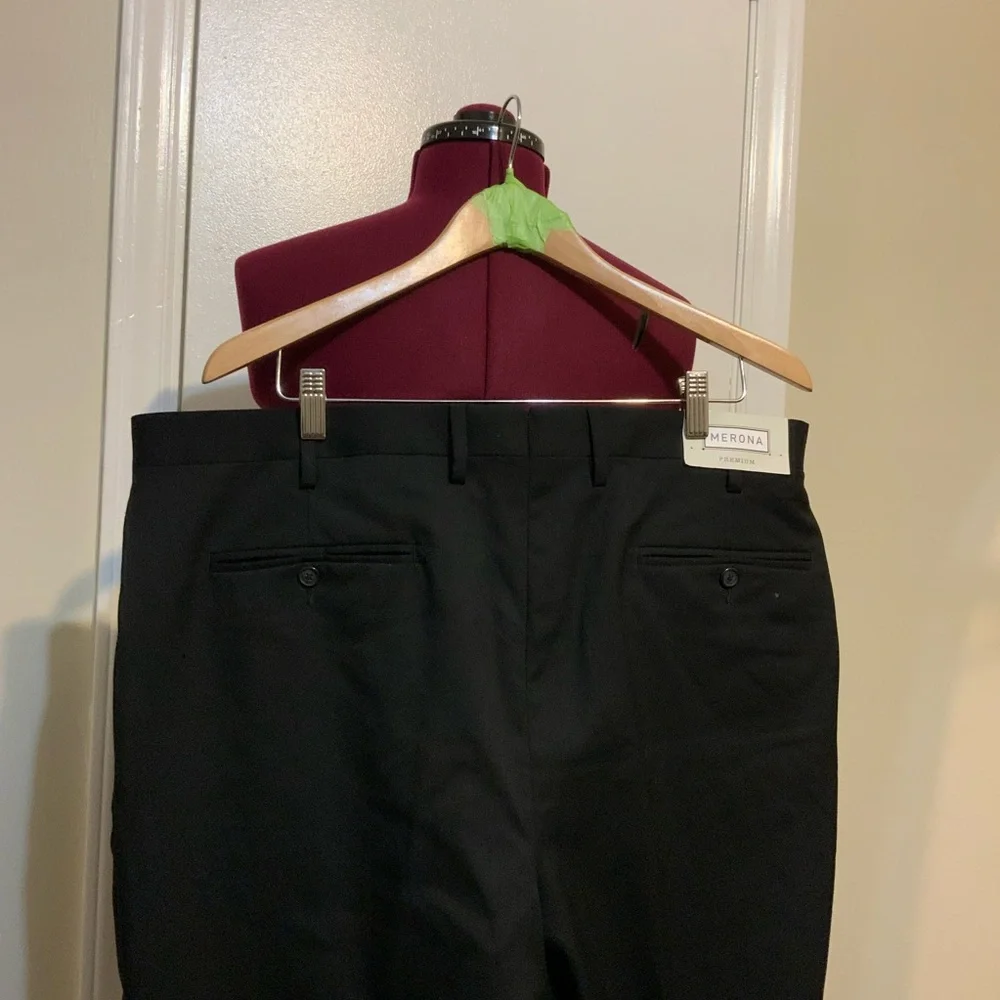 NWT Men’s Merona Wool Premium Classic Relax Fit Black Dress  Pants 40X32